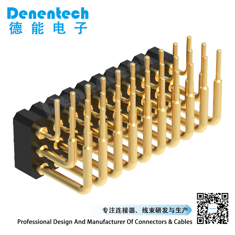 Denentech Factory direct supply 2.00MM  H2.5MM triple row female right angle pogo pin connector 